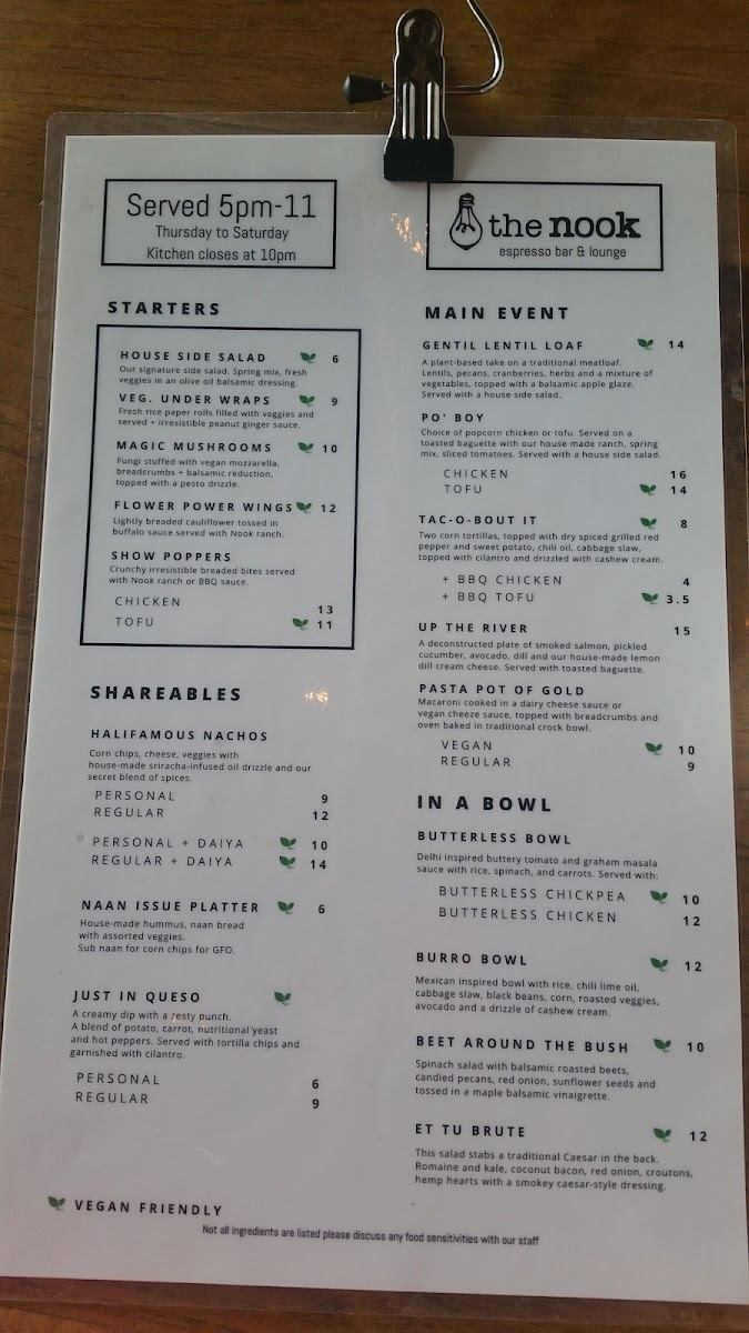 Menu Upward Kitchens & Cafe At The Nook-1